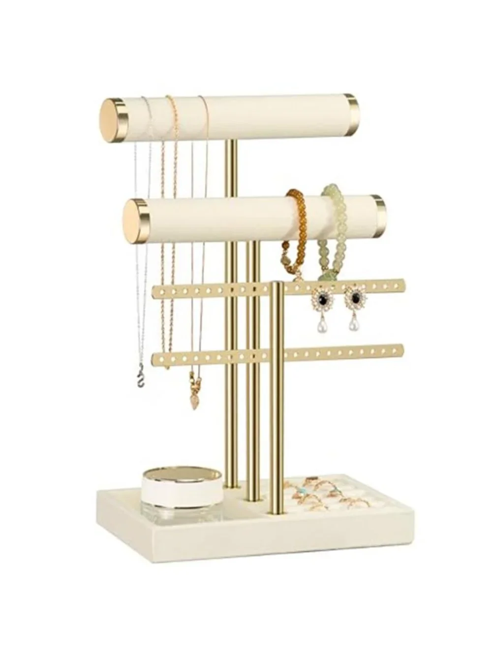 Jewelry Organizer Stand for Necklaces, Bracelets, Earrings, Rings, Beige